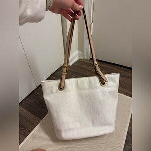 Michael Kors White Patent Tote with Tan Shoulder Straps